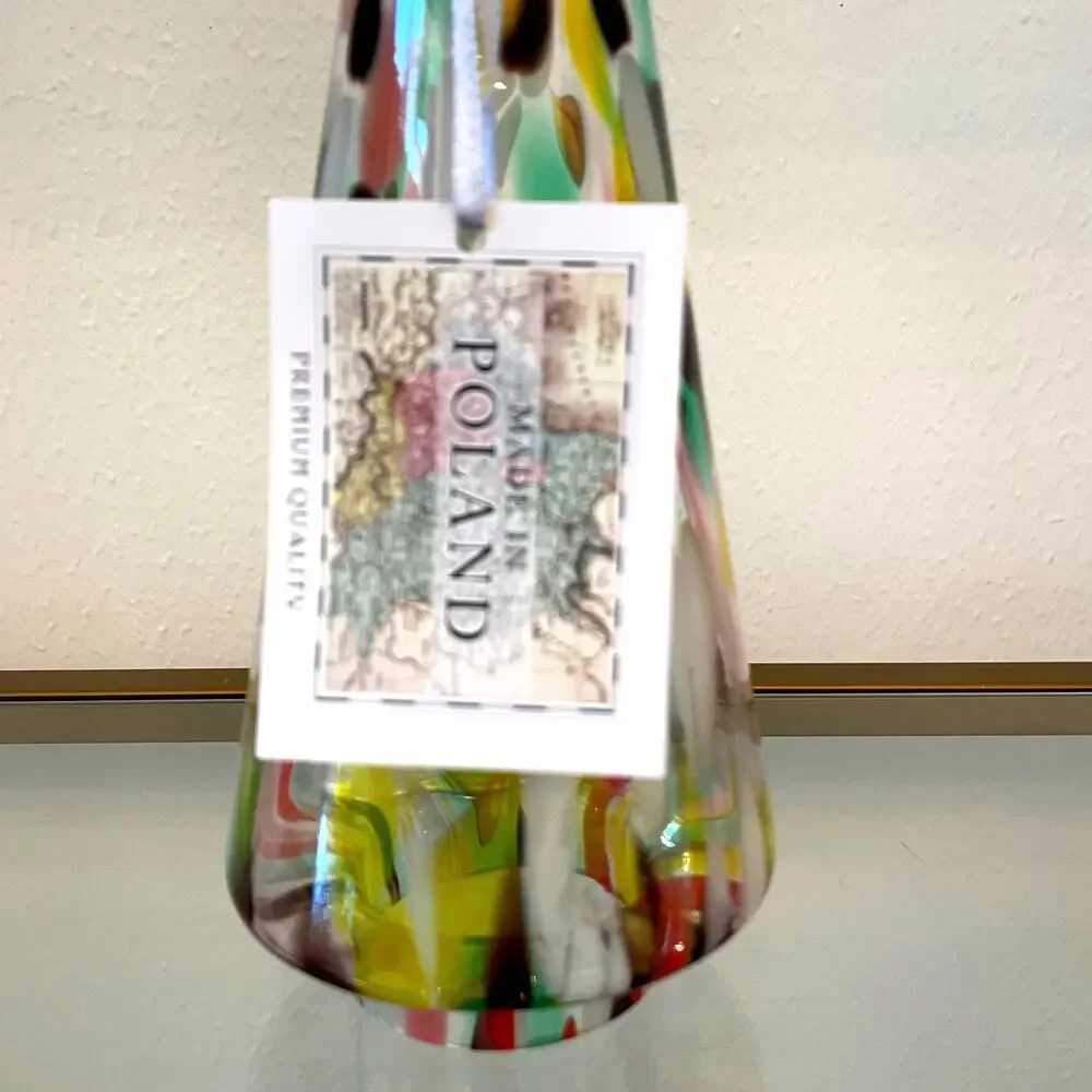 Art Glass CHRISTMAS TREE 10in Pop of Color Marbled Handmade in Poland NEW